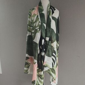 Green, White, Blush Lightweight Scarf, Sarong, Halter Dress With Plant Print